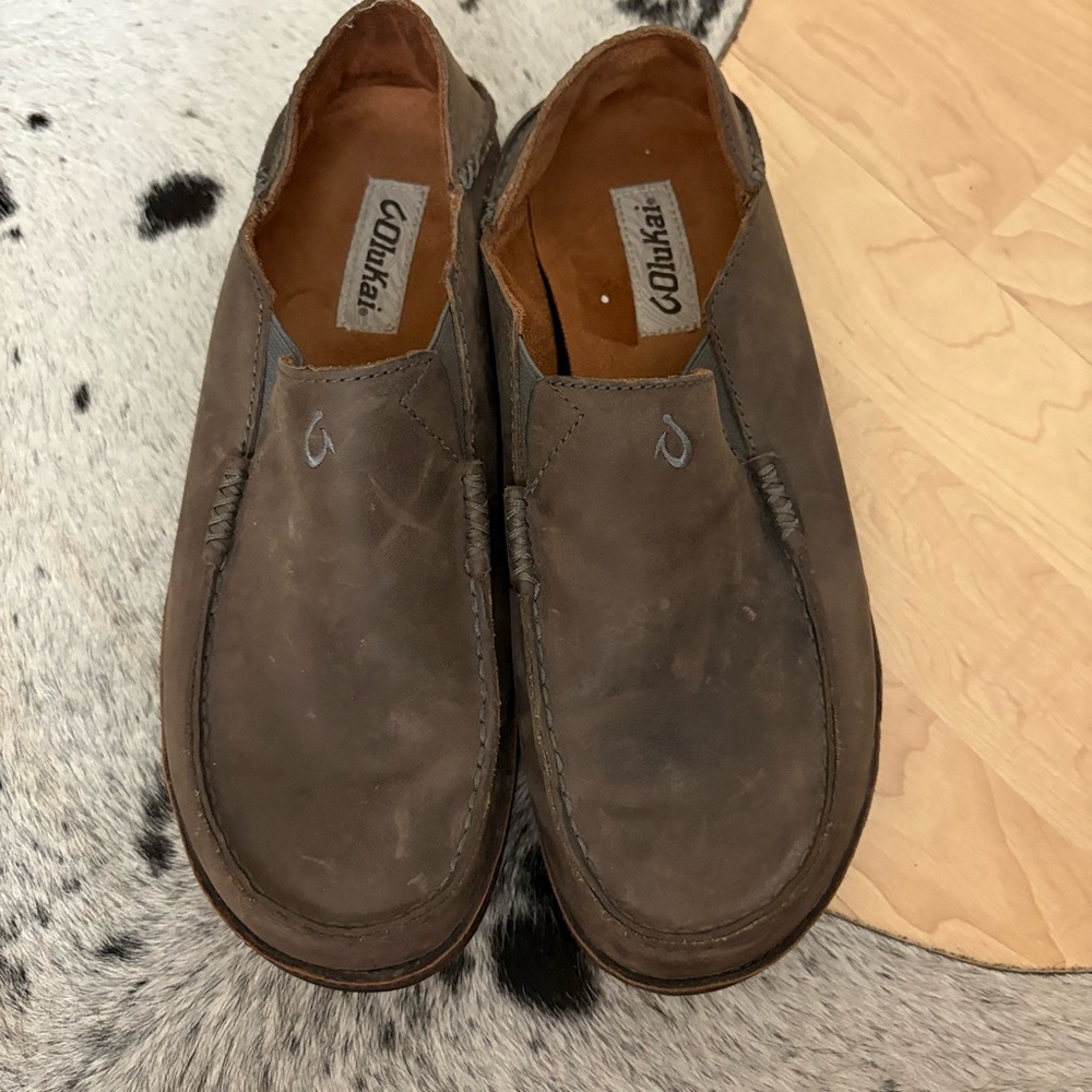 OLUKAI Brown Leather Moloa Slip Ons Shoes Men’s Size 9